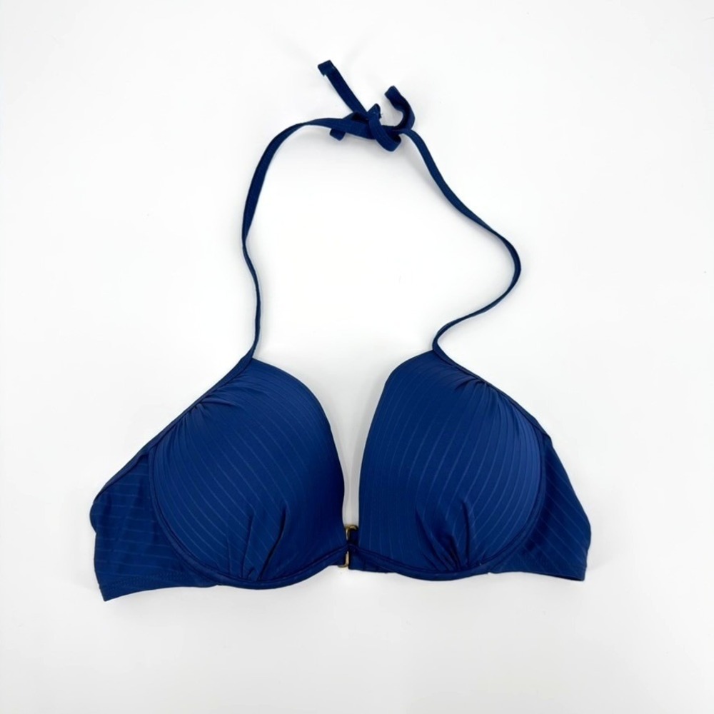 Mynah Women Navy Blue Ribbed Halter Push Up Underwire Bikini Top XL